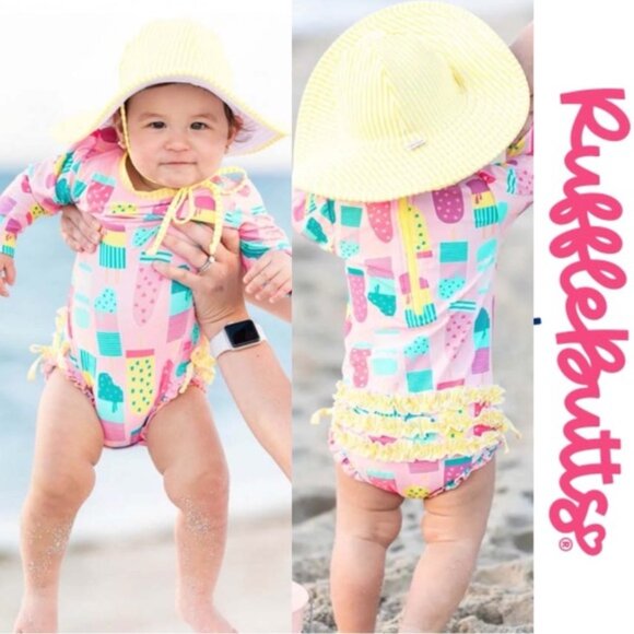 Ruffle Butts | "Ice Cream Social" Long Sleeve Ruffle Swimsuit | Size 3-6 Months - Picture 1 of 7